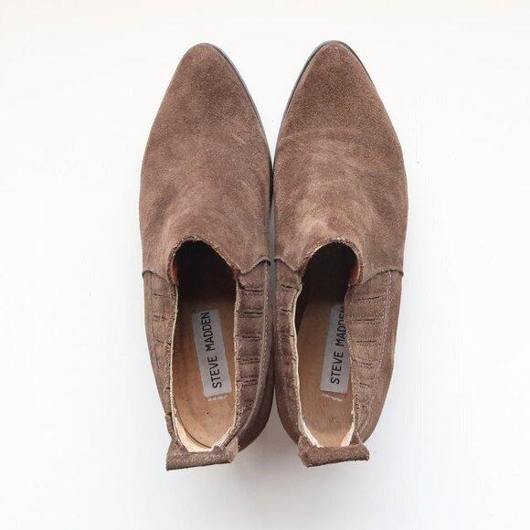 Steve Madden Pauze Khaki Suede Leather Block Heel Chelsea Ankle Boots / Booties - Picture 4 of 16